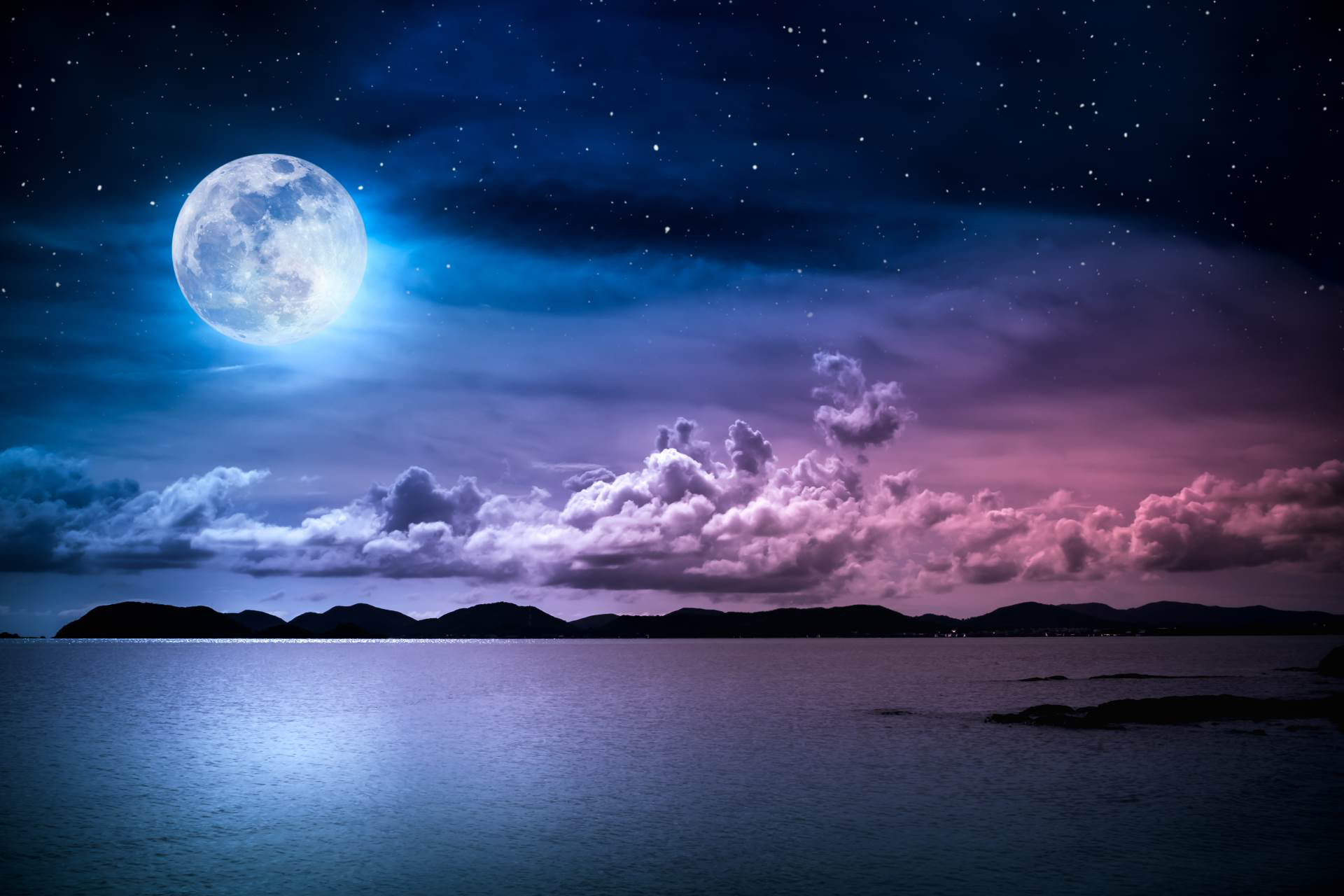 moonlight over lake